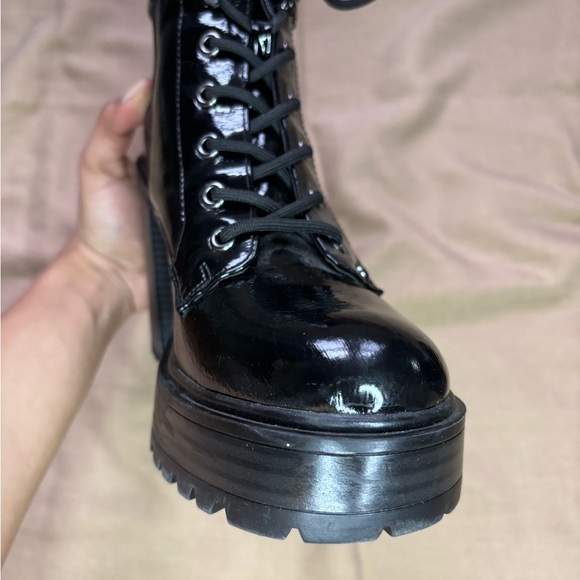 Black GBG Faux Leather Chunky Heel Boots - Picture 8 of 16